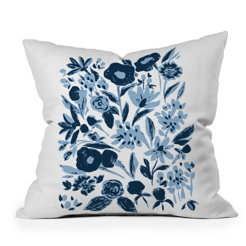 LouBruzzoni Blue monochrome artsy wildflowers Throw Pillow