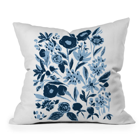 LouBruzzoni Blue monochrome artsy wildflowers Outdoor Throw Pillow