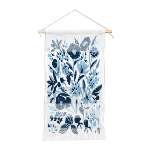 LouBruzzoni Blue monochrome artsy wildflowers Wall Hanging Portrait