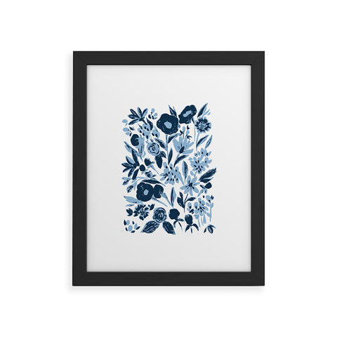 LouBruzzoni Blue monochrome artsy wildflowers Framed Art Print