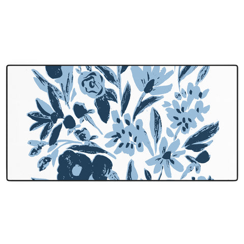 LouBruzzoni Blue monochrome artsy wildflowers Desk Mat