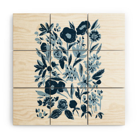LouBruzzoni Blue monochrome artsy wildflowers Wood Wall Mural
