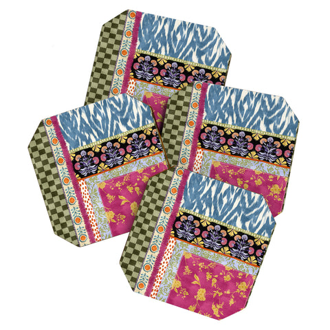 LouBruzzoni Boho Colorful Patch Coaster Set