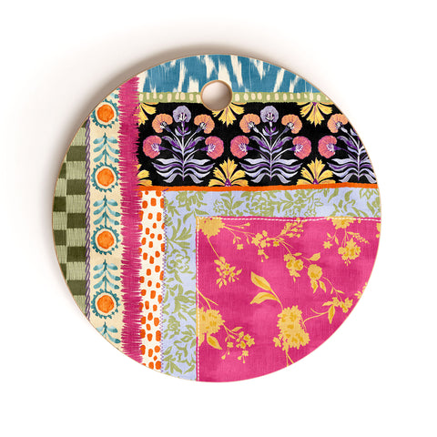 LouBruzzoni Boho Colorful Patch Cutting Board Round