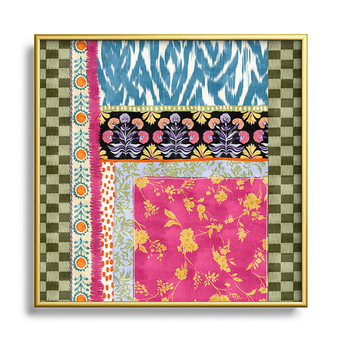 LouBruzzoni Boho Colorful Patch Square Metal Framed Art Print