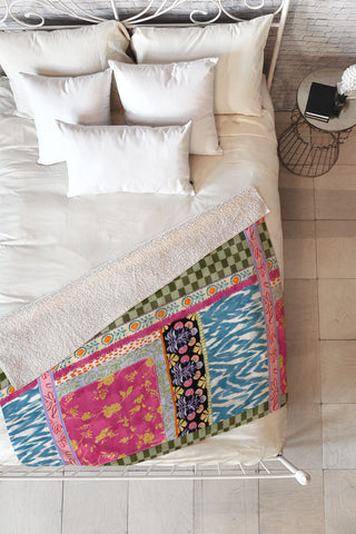 LouBruzzoni Boho Colorful Patch Fleece Throw Blanket