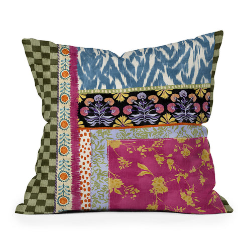 LouBruzzoni Boho Colorful Patch Outdoor Throw Pillow