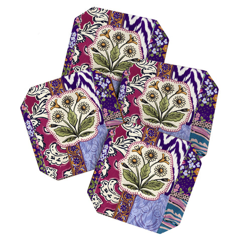 LouBruzzoni Boho Floral Patch Coaster Set