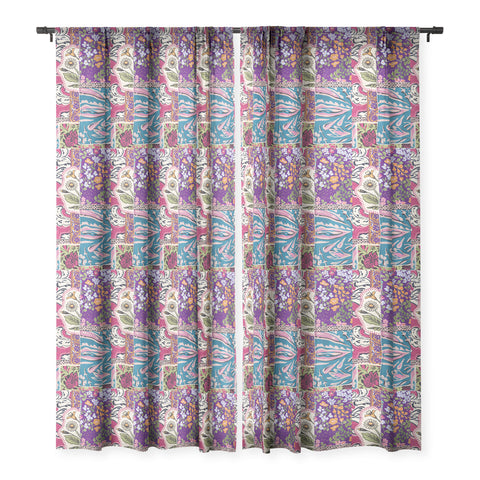 LouBruzzoni Boho Floral Patch Sheer Window Curtain