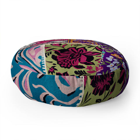LouBruzzoni Boho Floral Patch Floor Pillow Round
