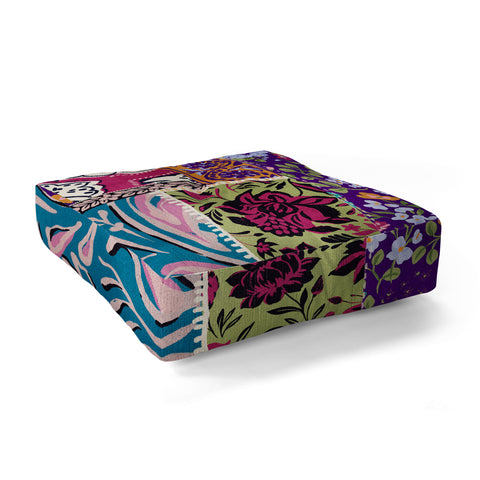 LouBruzzoni Boho Floral Patch Floor Pillow Square
