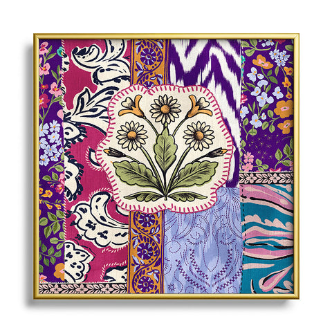 LouBruzzoni Boho Floral Patch Square Metal Framed Art Print