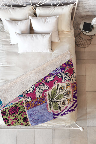 LouBruzzoni Boho Floral Patch Fleece Throw Blanket