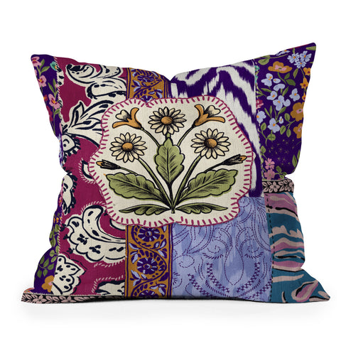 LouBruzzoni Boho Floral Patch Outdoor Throw Pillow