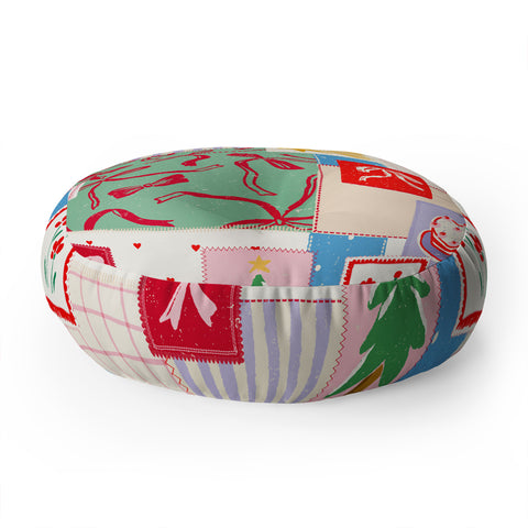 LouBruzzoni Christmas retro patch Floor Pillow Round