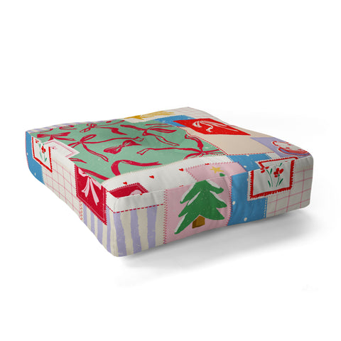 LouBruzzoni Christmas retro patch Floor Pillow Square