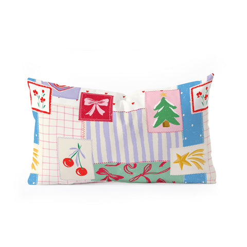 LouBruzzoni Christmas retro patch Oblong Throw Pillow