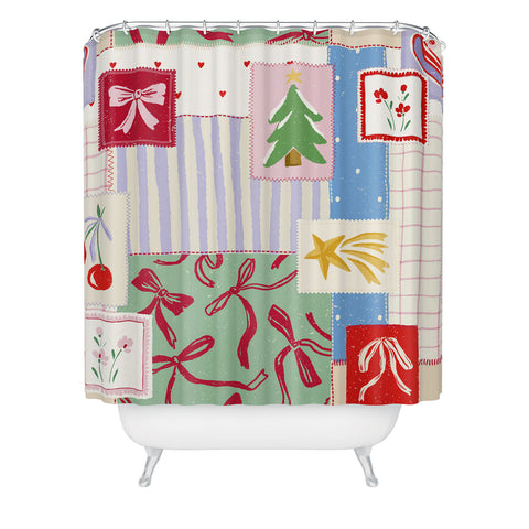 LouBruzzoni Christmas retro patch Shower Curtain