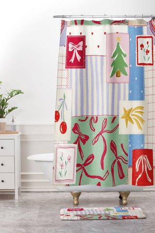 LouBruzzoni Christmas retro patch Shower Curtain And Mat