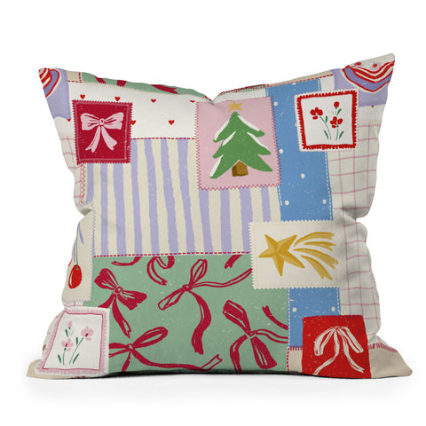 LouBruzzoni Christmas retro patch Outdoor Throw Pillow