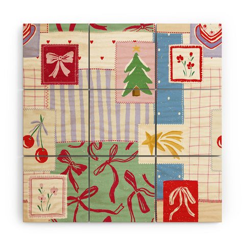 LouBruzzoni Christmas retro patch Wood Wall Mural