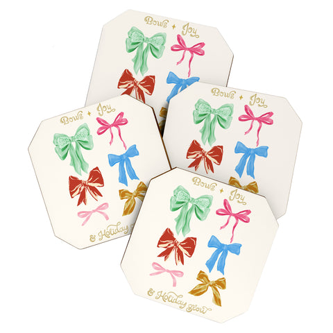 LouBruzzoni Chritsmas colorful bows Coaster Set