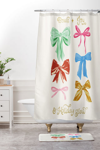 LouBruzzoni Chritsmas colorful bows Shower Curtain And Mat