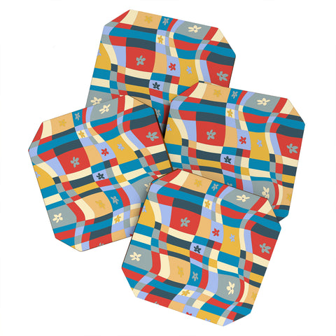 LouBruzzoni Colorful wavy checkerboard Coaster Set