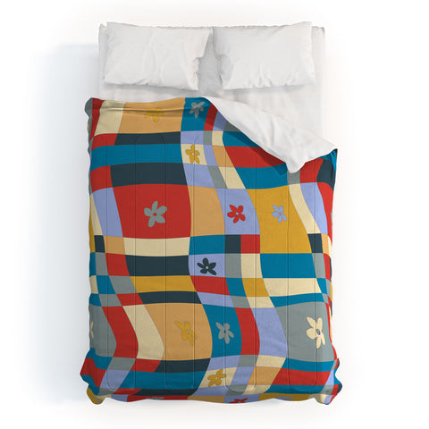 LouBruzzoni Colorful wavy checkerboard Comforter
