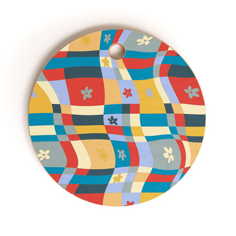 LouBruzzoni Colorful wavy checkerboard Cutting Board Round