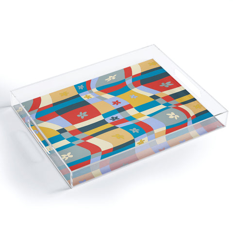 LouBruzzoni Colorful wavy checkerboard Acrylic Tray
