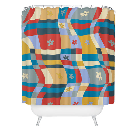 LouBruzzoni Colorful wavy checkerboard Shower Curtain