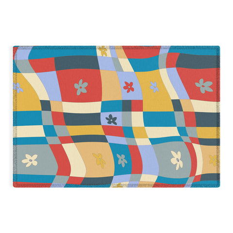 LouBruzzoni Colorful wavy checkerboard Outdoor Rug