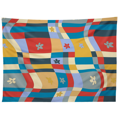 LouBruzzoni Colorful wavy checkerboard Tapestry