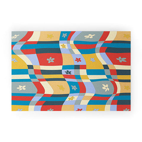 LouBruzzoni Colorful wavy checkerboard Welcome Mat