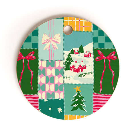 LouBruzzoni Cozy Christmas Patchwork Cutting Board Round