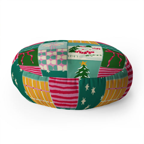 LouBruzzoni Cozy Christmas Patchwork Floor Pillow Round