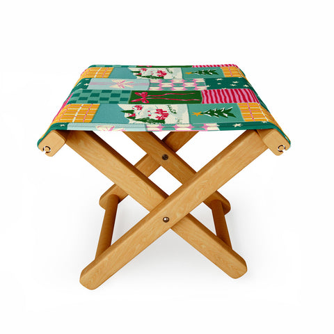LouBruzzoni Cozy Christmas Patchwork Folding Stool