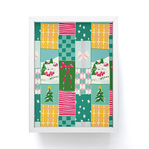 LouBruzzoni Cozy Christmas Patchwork Framed Mini Art Print