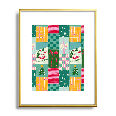 LouBruzzoni Cozy Christmas Patchwork Metal Framed Art Print