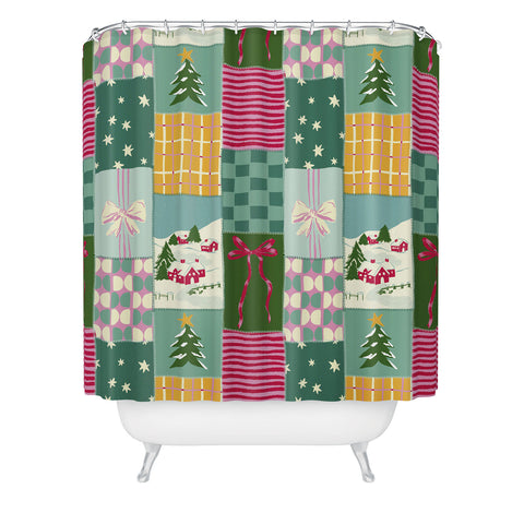 LouBruzzoni Cozy Christmas Patchwork Shower Curtain