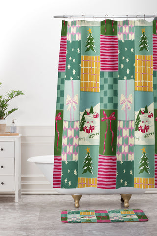 LouBruzzoni Cozy Christmas Patchwork Shower Curtain And Mat