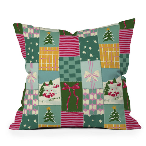 LouBruzzoni Cozy Christmas Patchwork Throw Pillow