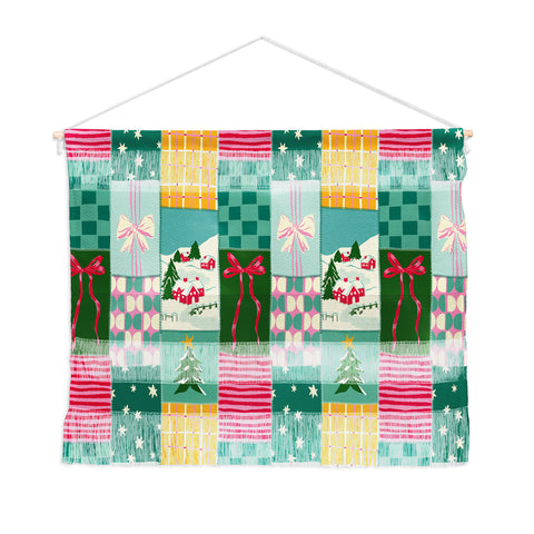 LouBruzzoni Cozy Christmas Patchwork Wall Hanging Landscape