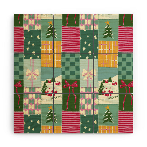 LouBruzzoni Cozy Christmas Patchwork Wood Wall Mural