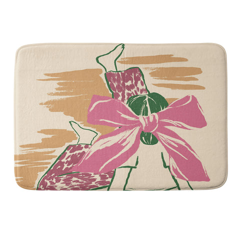 LouBruzzoni Girl With A Pink Bow Memory Foam Bath Mat