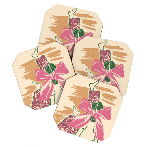 LouBruzzoni Girl With A Pink Bow Coaster Set