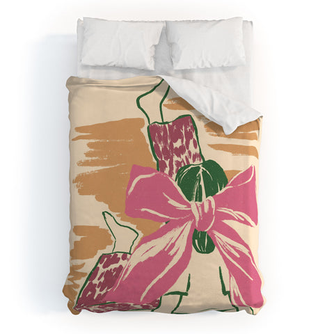 LouBruzzoni Girl With A Pink Bow Duvet Cover