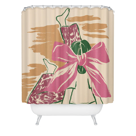 LouBruzzoni Girl With A Pink Bow Shower Curtain