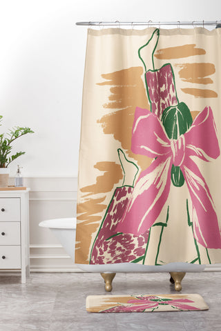 LouBruzzoni Girl With A Pink Bow Shower Curtain And Mat